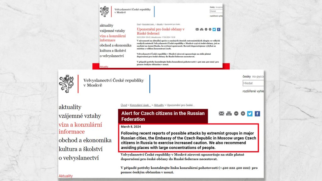 Screenshot from the website of the Embassy of the Czech Republic in Moscow