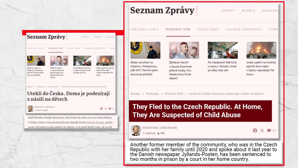 Screenshot from the seznamzpravy.cz website