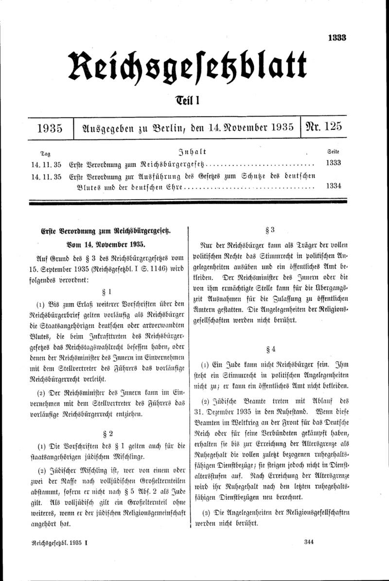 The Nuremberg Race Laws of 1935