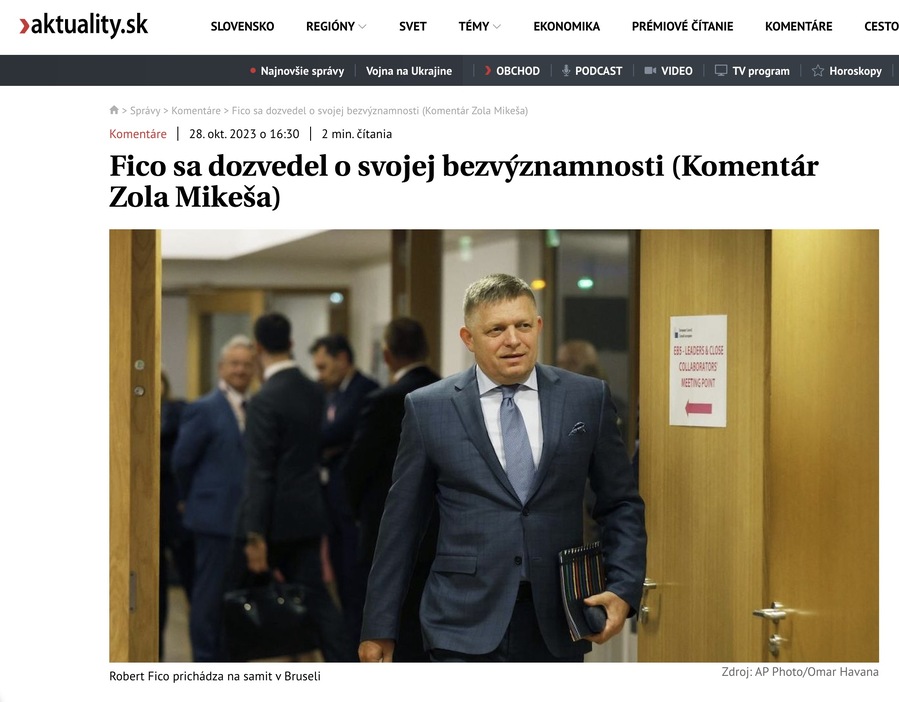 An article from the Slovak portal aktuality.sk with the headline: “Fico discovered his worthlessness”4