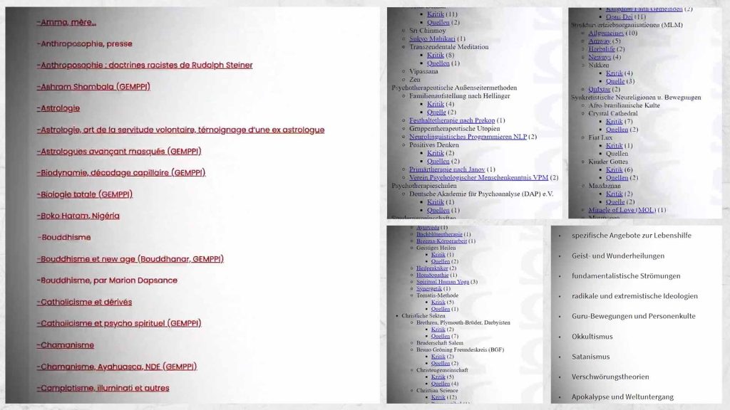 Lists of anti-cult organizations in various countries. Screenshots from "The IMPACT" film 