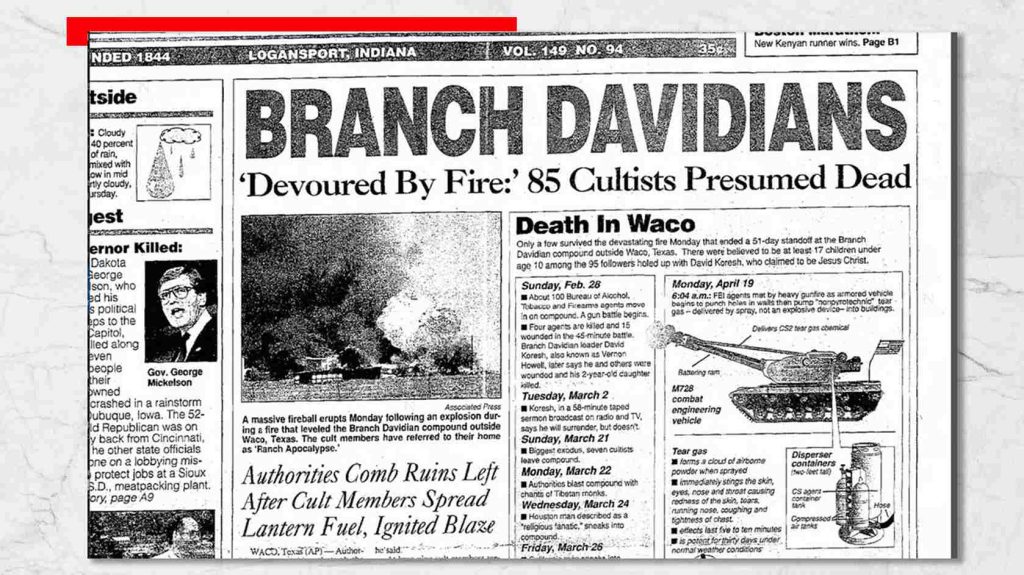 Headline in the newspaper short time after the Waco tragedy