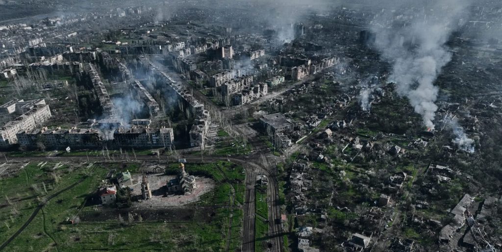 Ukrainian cities Bakhmut and Irpin. Devastation after bombing.