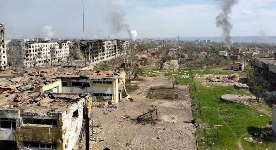 Ukrainian cities Bakhmut and Irpin. Devastation after bombing.