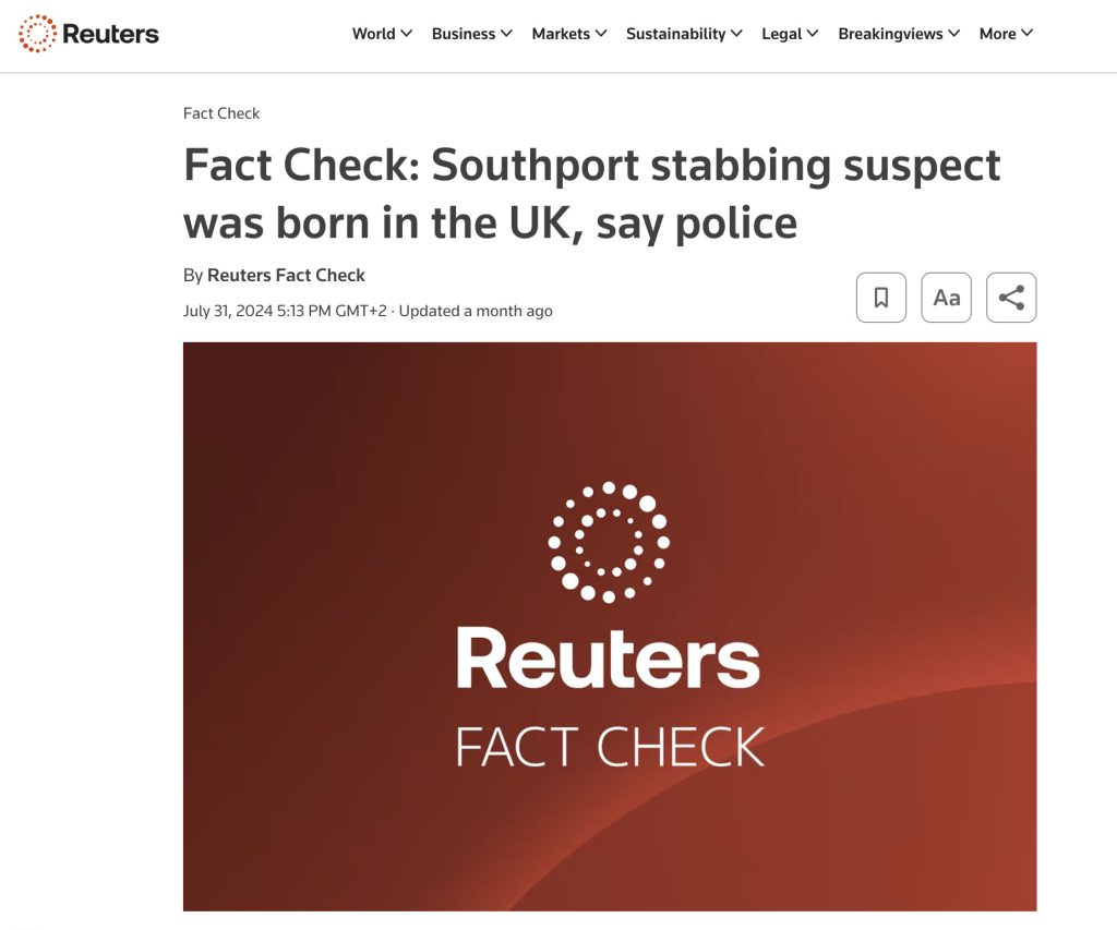 Screenshot from the Reuters news portal