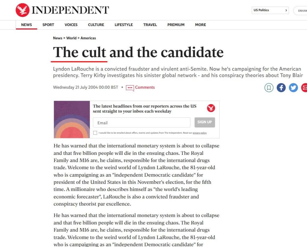 Screenshot from The Independent website