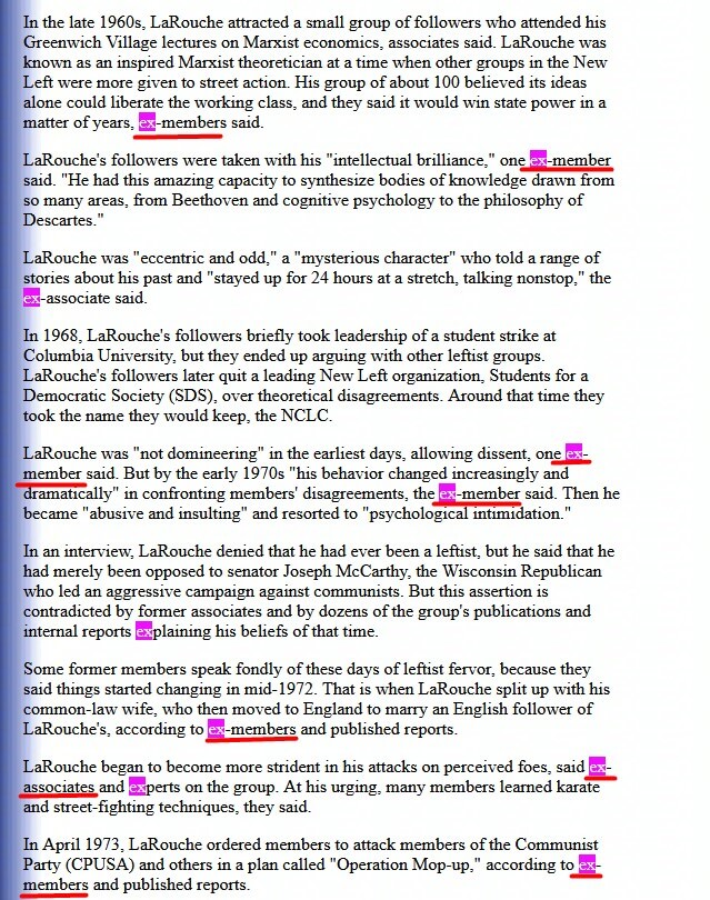 Screenshot of the article "Ideological Odyssey: From Old Left to Far Right" by John Mintz, "The Washington Post", January 14, 1985