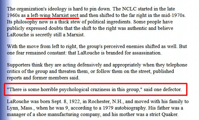 Screenshot of the article "Ideological Odyssey: From Old Left to Far Right" by John Mintz, "The Washington Post", January 14, 1985