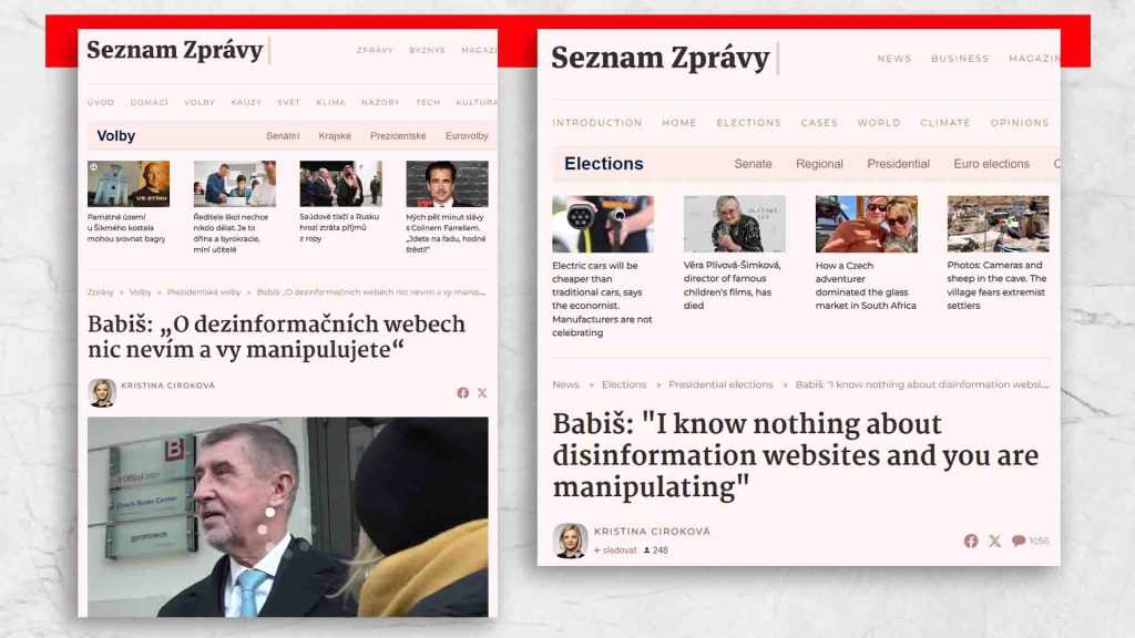 Screenshot from Seznam Zprávy website