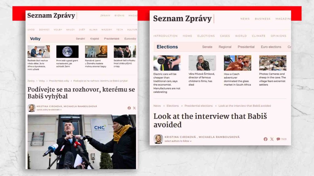 Screenshot from Seznam Zprávy website