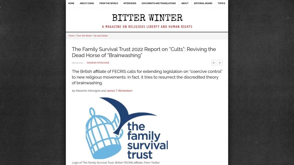 Screenshot taken from the BITTER WINTER website