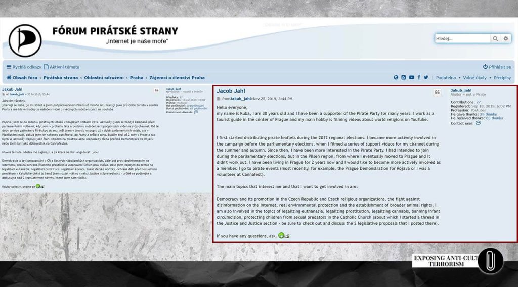 Screenshots from the website of the Czech Pirate Party forum