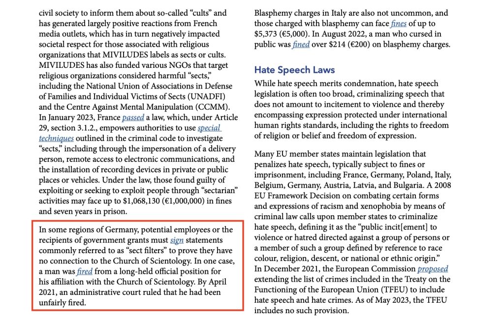 Screenshot from the “Issue Update: Religious Freedom Concerns in the European Union” report