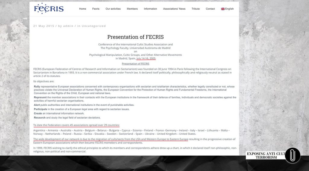 Screenshot from FECRIS website 