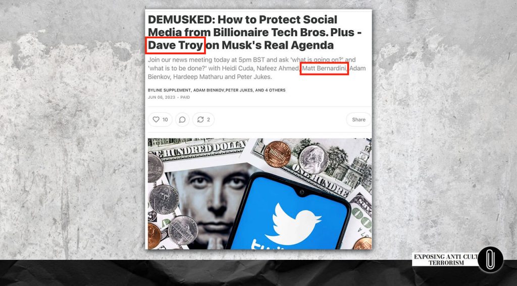 Screenshot of an advertisement for one of the events organized by Dave Troy with the involvement of Matt Bernardini as part of the campaign to demonize Elon Musk