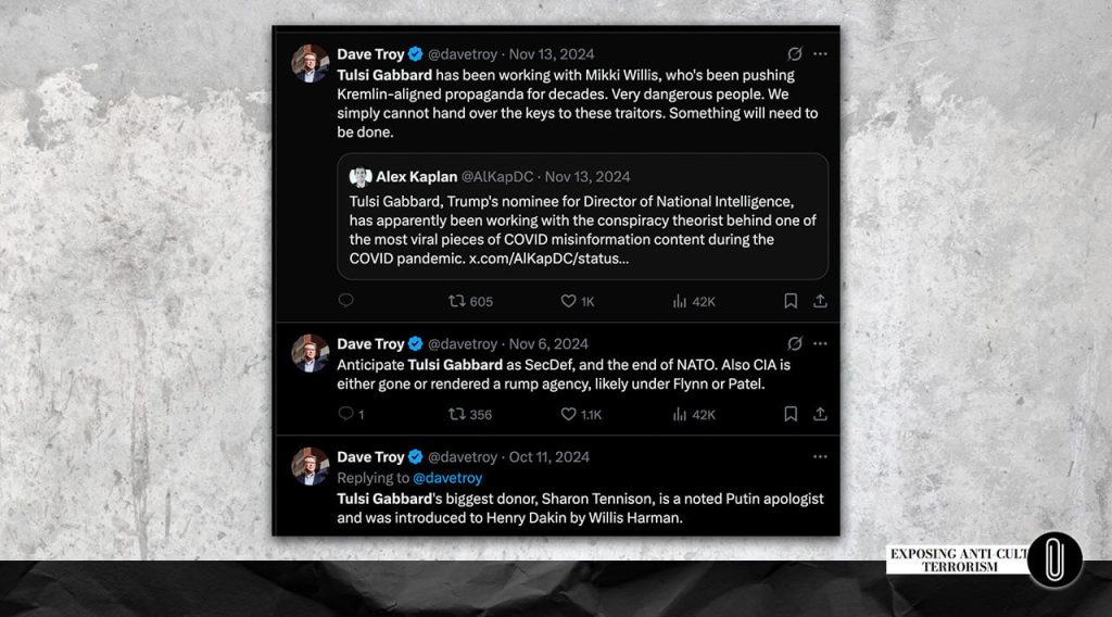 Screenshot from X: Dave Troy's posts demonizing Tulsi Gabbard