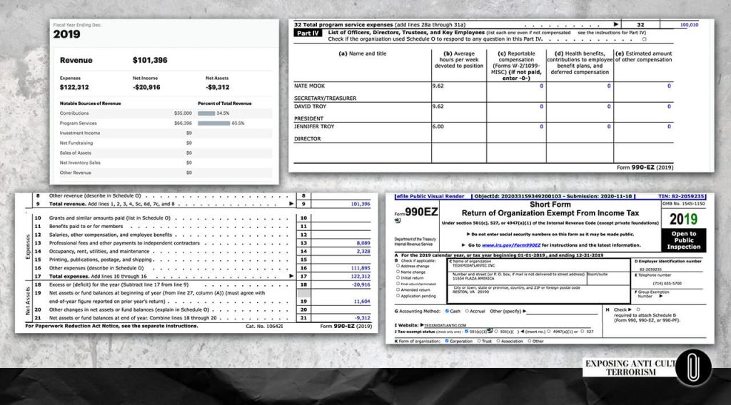 Financial statements of Dave Troy's nonprofit organization for 2019