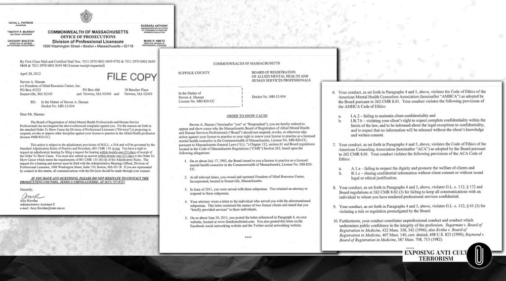 Official document from the Massachusetts disciplinary proceedings against Steven Hassan