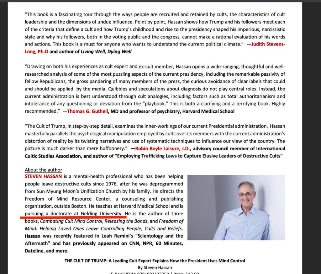 Screenshot from Steven Hassan’s website 