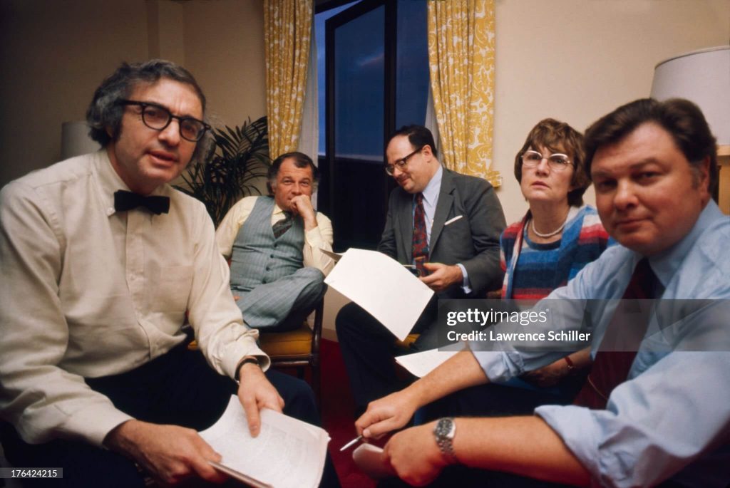 Robert Jay Lifton, Martin Theodore Orne (third from right), Margaret Singer, and Louis Jolyon (Jolly) West working on the Patricia Hearst case. 1976