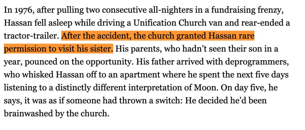 “After the accident, the church granted Hassan rare permission to visit his sister.” Screenshot from The Boston Magazine 