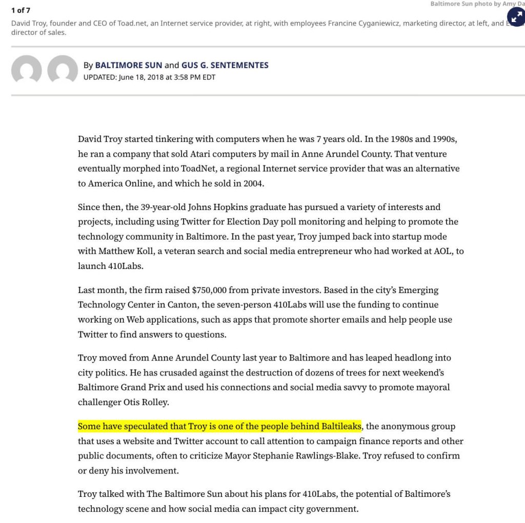 Screenshot from The Baltimore Sun 