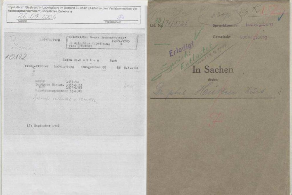 Archival documents on the denazification of Kurt Hutten