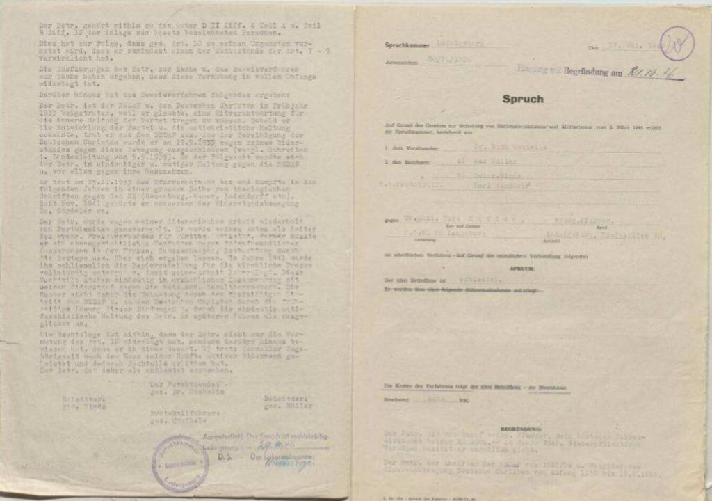 Archival documents on the denazification of Kurt Hutten