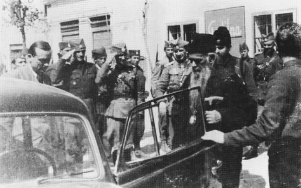 Bishop Nikolaj with Serbian volunteers in Ilirska Bistrica in 1945. Adjutant to Ljotić and Gen. Damjanović.